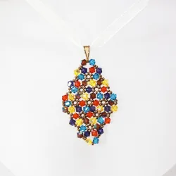 Pendant 45cm - Xochitl Rhombus M-Yellow Organza - Pendant 45cm - Laiton bronze